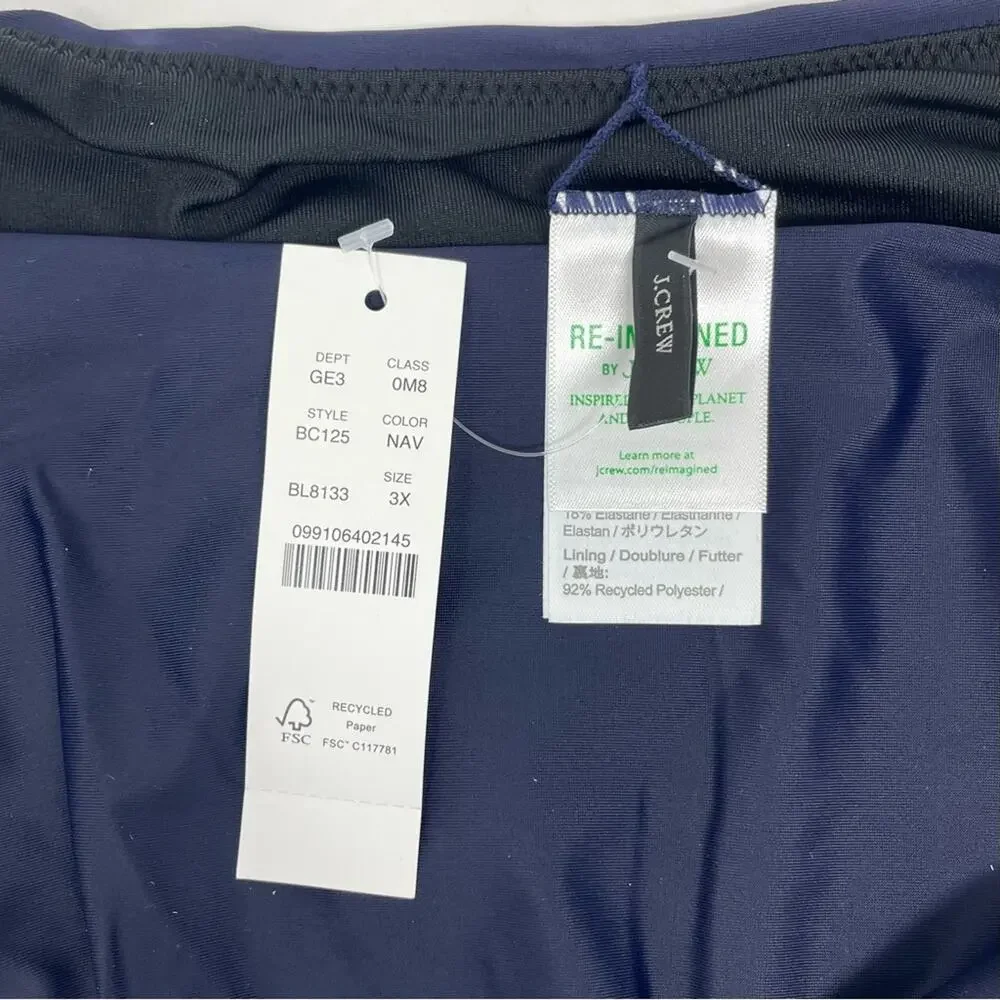 NEW J. Crew Curved-waist Cheeky Bikini Bottom in Navy Blue, Women's 3X BC125 $59
